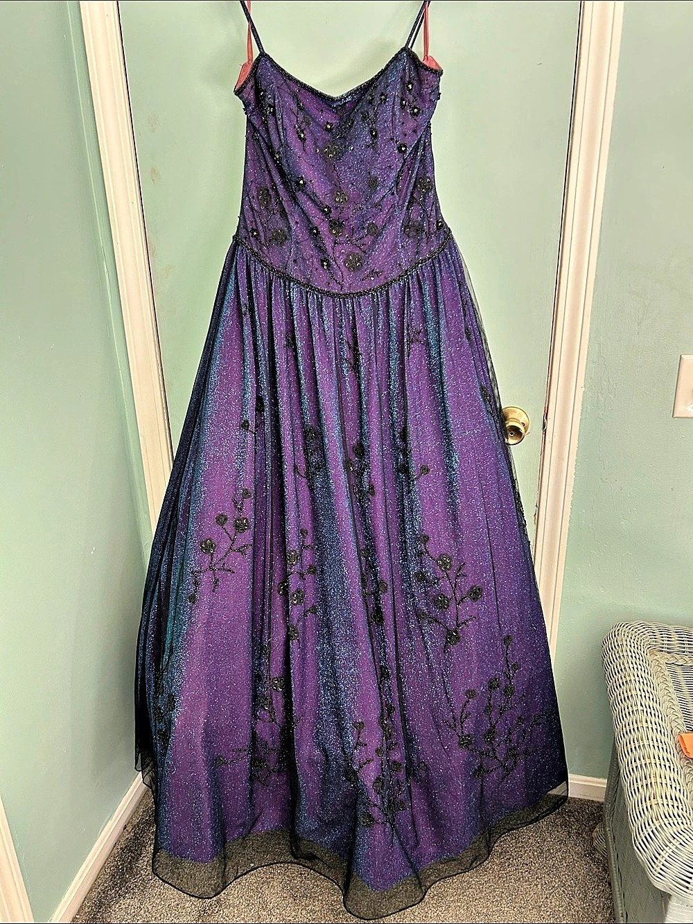 Alyce Purple/Black Beaded Maxi Dress in Purple Size 16